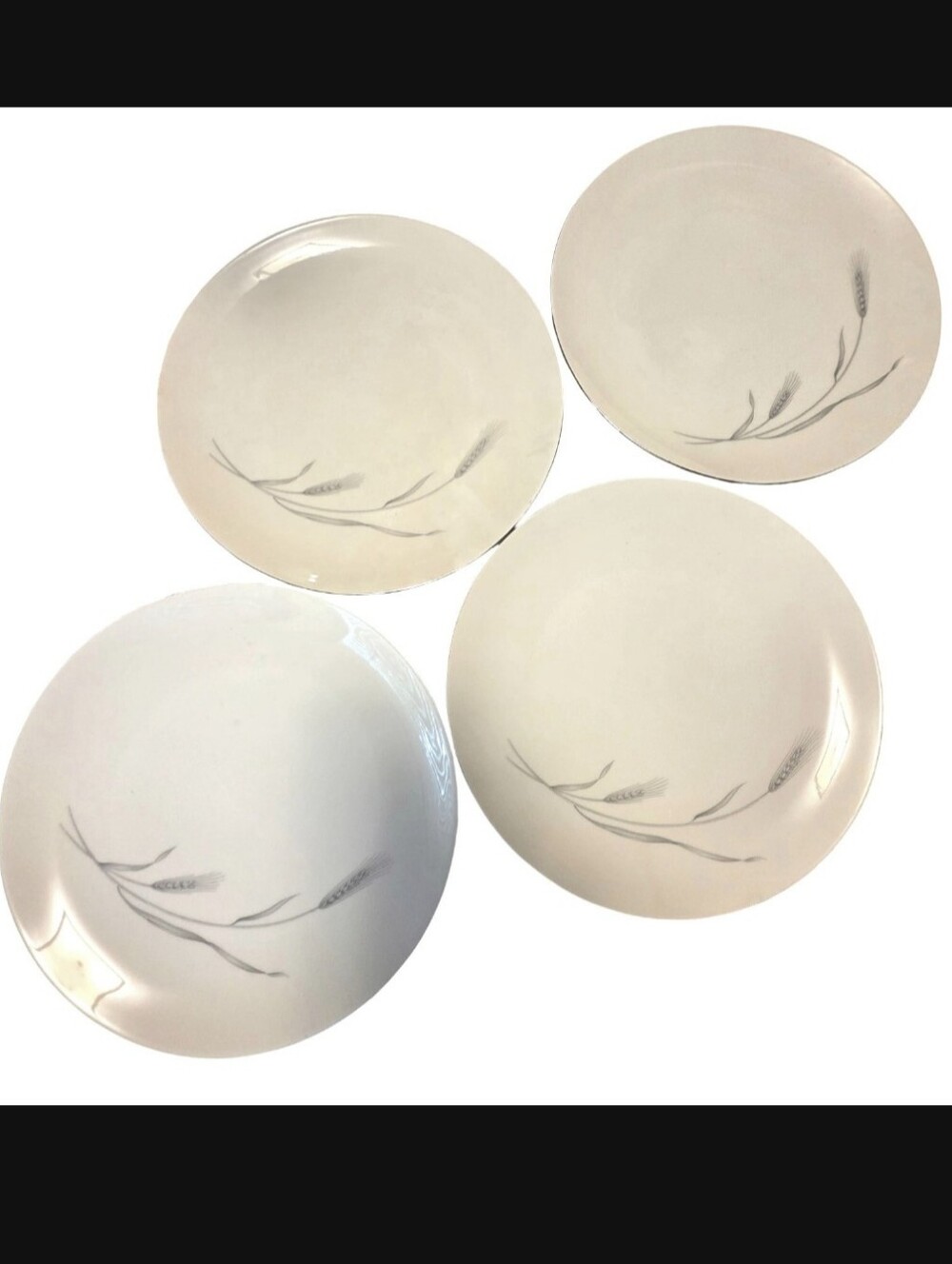 Vintage Silver Wheat 10 1/2" Dinner Plates Platinum Rim (Set of 4) Discont. EUC